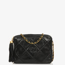Chanel Vintage CC Black Quilted Lambskin Medium Camera Tassel Shoulder Bag