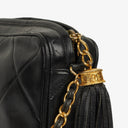 Chanel Vintage CC Black Quilted Lambskin Medium Camera Tassel Shoulder Bag