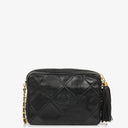 Chanel Vintage CC Black Quilted Lambskin Medium Camera Tassel Shoulder Bag