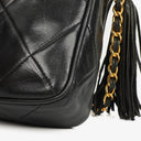 Chanel Vintage CC Black Quilted Lambskin Medium Camera Tassel Shoulder Bag