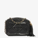 Chanel Vintage Camera Tassel Bag CC Black Quilted Leather