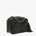 Chanel Vintage Camera Tassel Bag CC Black Quilted Leather