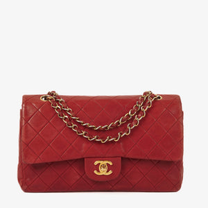 Chanel Vintage Classic Medium Double Flap Bag in Quilted Red Lambskin with 24-karat Gold-Plated Hardware