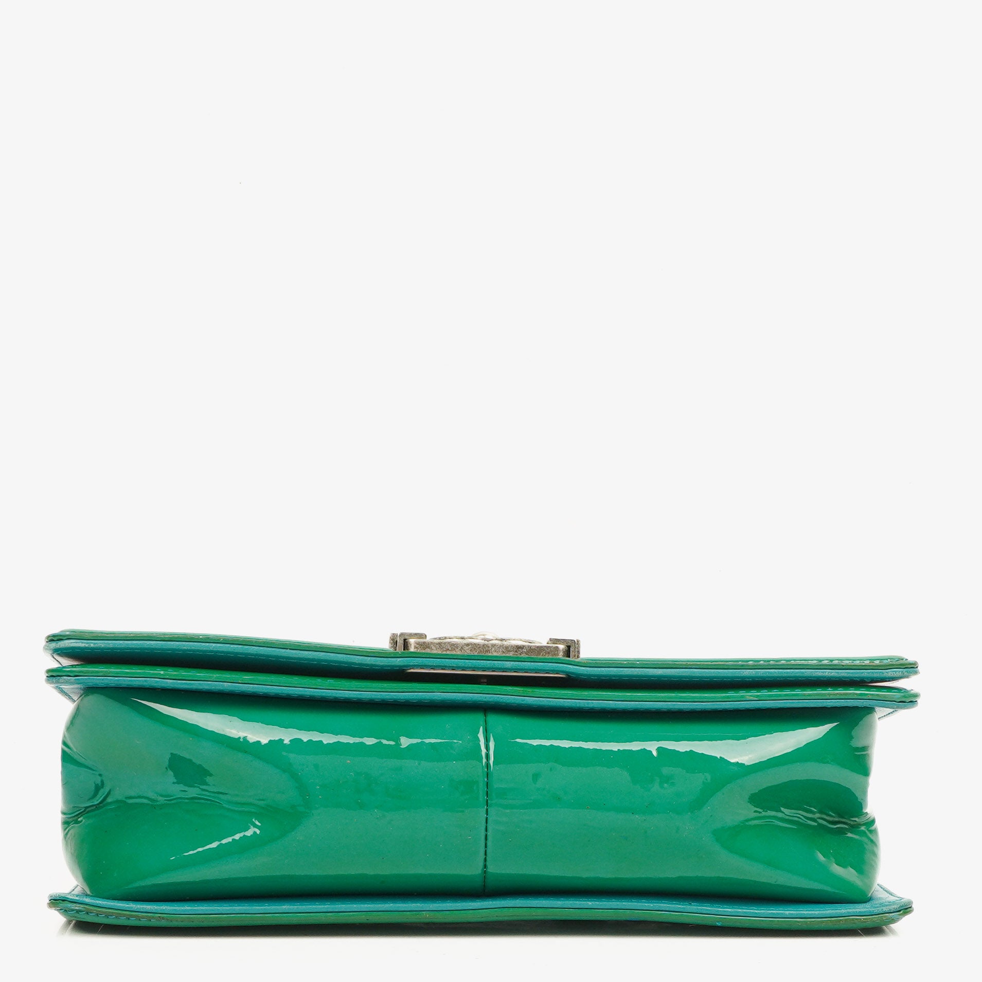 Chanel Old Medium Boy Flap Tasche Grün Lackleder Ruthenium Beschläge