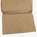 Chanel Beige Quilted Leather Vintage Full Flap Wallet On Chain WOC With Gold-Tone Hardware