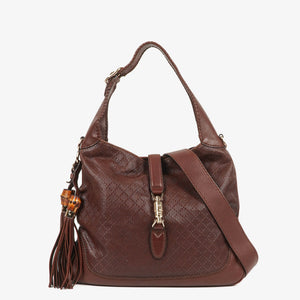 Gucci New Jackie Diamante Leather Bamboo Tassel Hobo Bag