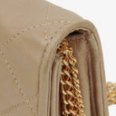 Chanel Beige Quilted Leather Vintage Full Flap Wallet On Chain WOC With Gold-Tone Hardware