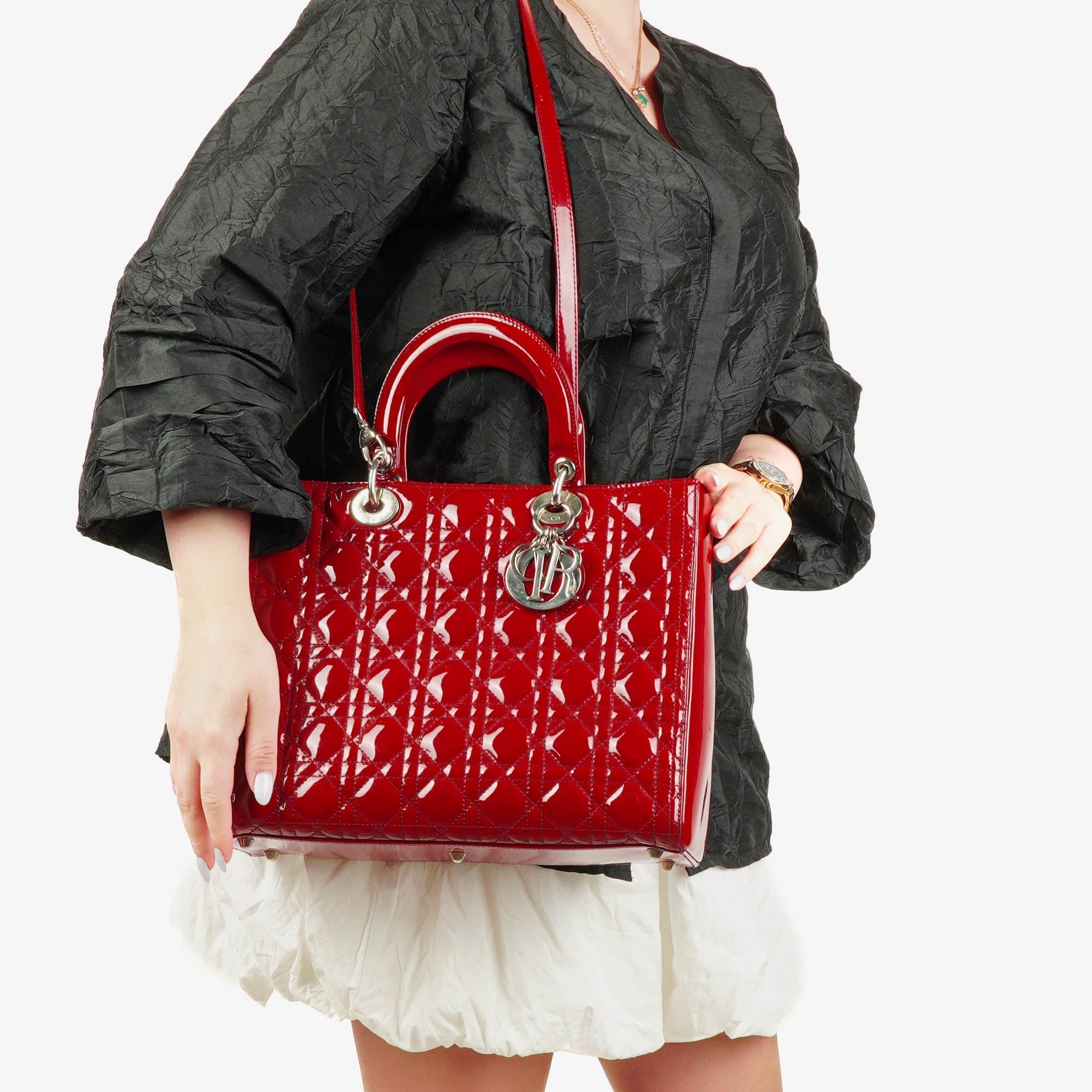 Dior Lady Dior Vintage Lack-Kalbsleder Handtasche