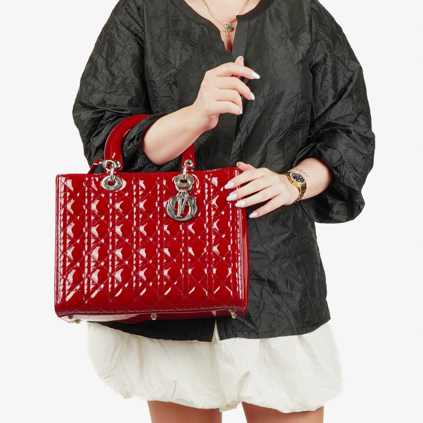 Dior Lady Dior Vintage Lack-Kalbsleder Handtasche