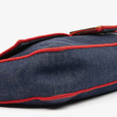 Fendi Denim Blue Red Large Baguette Shoulder Bag
