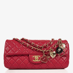 Chanel Valentine Charm Red Quilted Lambskin Flap Bag
