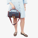 Fendi Denim Blue Red Large Baguette Shoulder Bag
