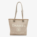 Sac cabas shopping North/South Deauville en toile beige Chanel