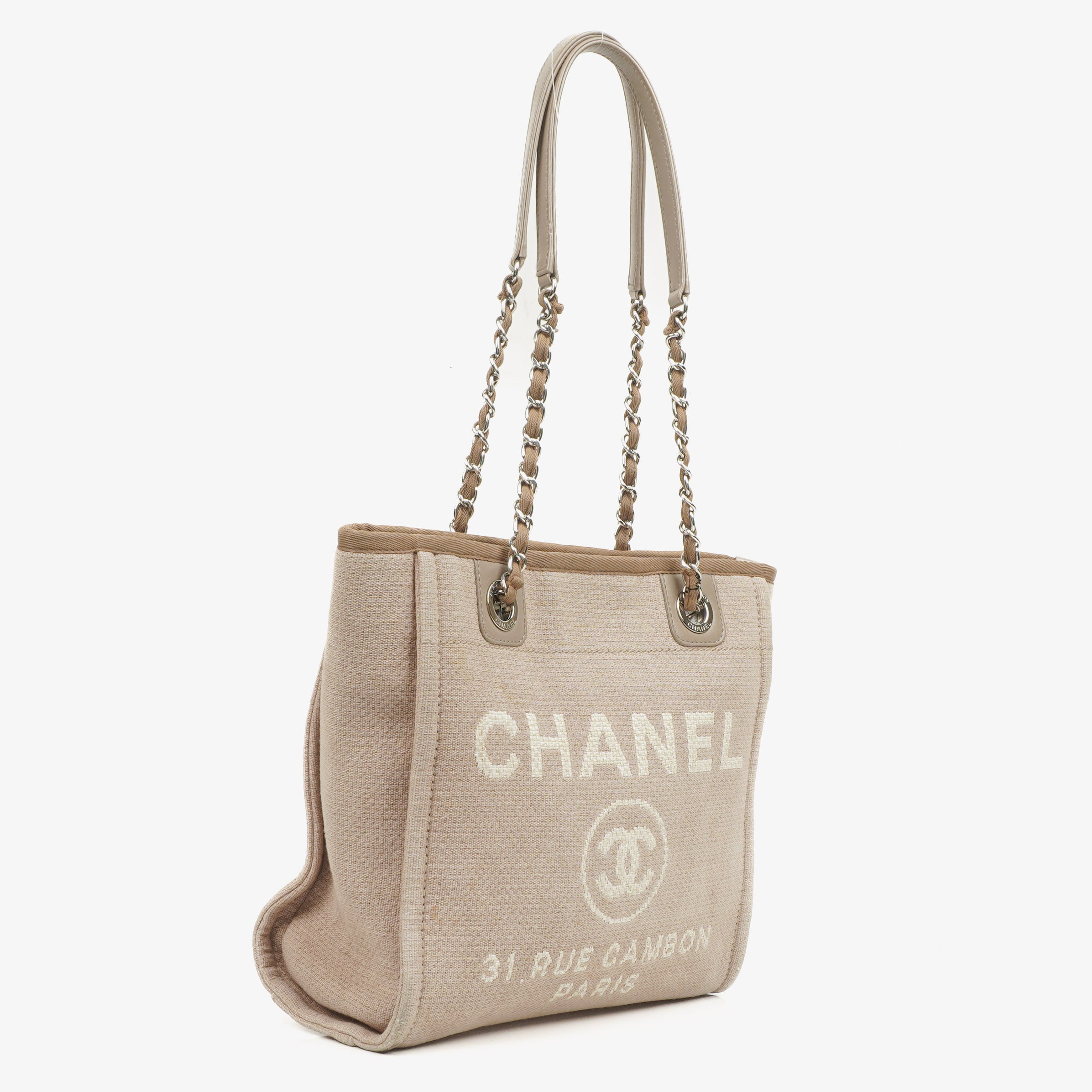 Chanel Beige Canvas North/South Deauville Einkaufstasche
