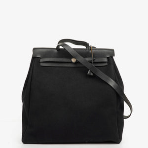 Hermes Herbag Canvas Vache Hunter Black 2 In 1 Bag