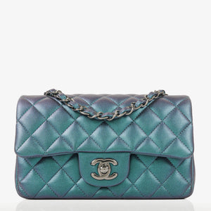 Chanel Mini Rectangular Iridescent Lambskin Quilted Turquoise Flap Bag