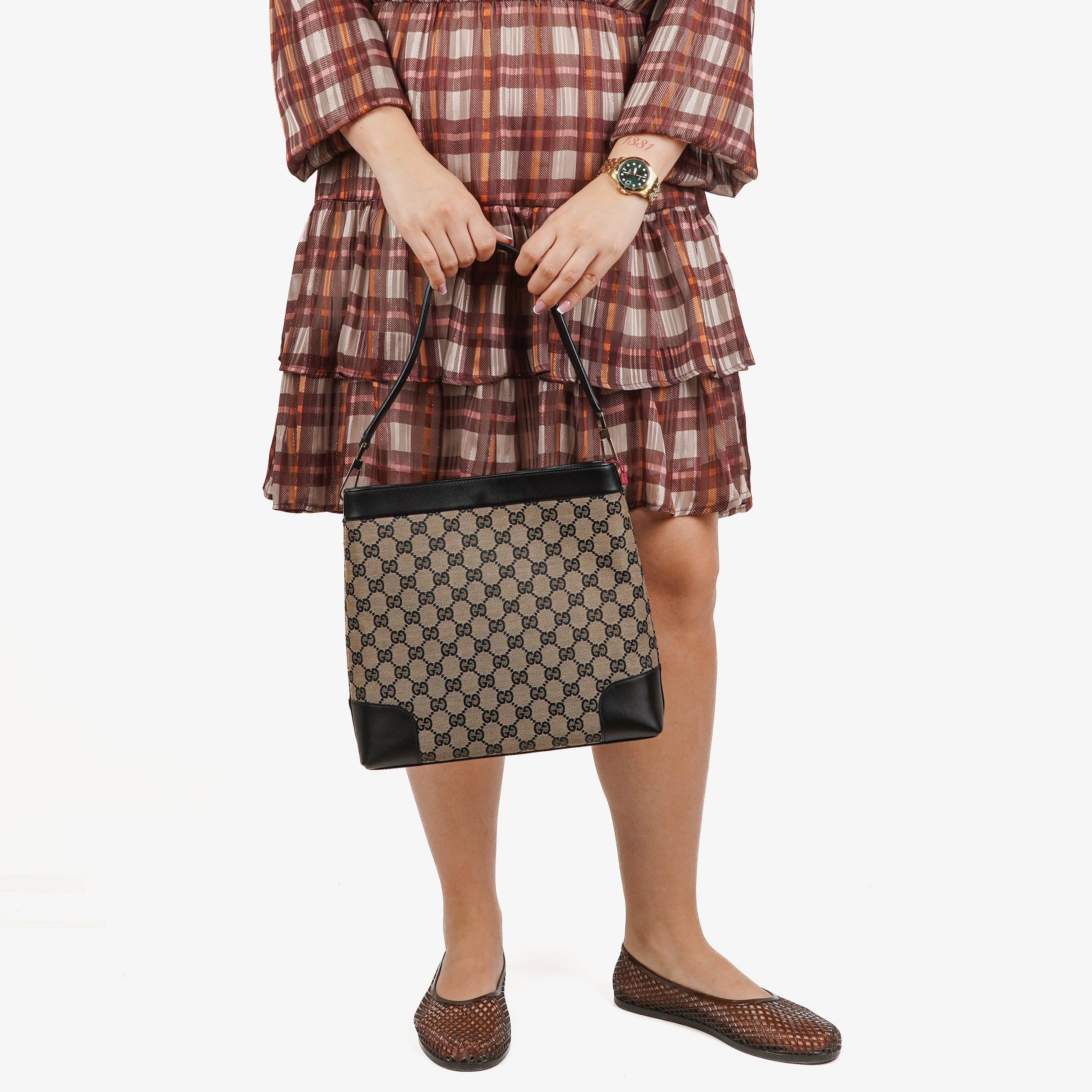 Gucci GG Canvas And Leather Shoulder Hobo Bag