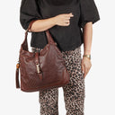 Gucci New Jackie Diamante Leather Bamboo Tassel Hobo Bag