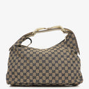Gucci Navy Blue GG Fabric Chain Horsebit Hobo Bag