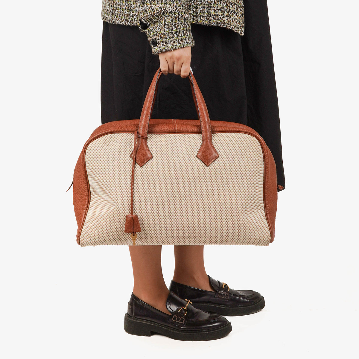 Hermes Victoria I 43 Toile Clemence Leather Travel Bag