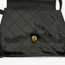 Chanel Black Quilted Patent Leather Top Handle Flap Bag With 24K Gold-Plated Hardware