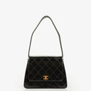 Chanel Black Quilted Patent Leather Top Handle Flap Bag With 24K Gold-Plated Hardware