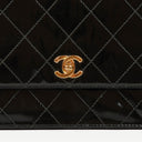 Chanel Black Quilted Patent Leather Top Handle Flap Bag With 24K Gold-Plated Hardware