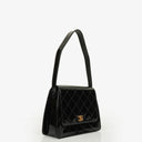Chanel Black Quilted Patent Leather Top Handle Flap Bag With 24K Gold-Plated Hardware