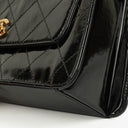 Chanel Black Quilted Patent Leather Top Handle Flap Bag With 24K Gold-Plated Hardware