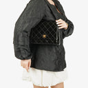 Chanel Black Quilted Patent Leather Top Handle Flap Bag With 24K Gold-Plated Hardware