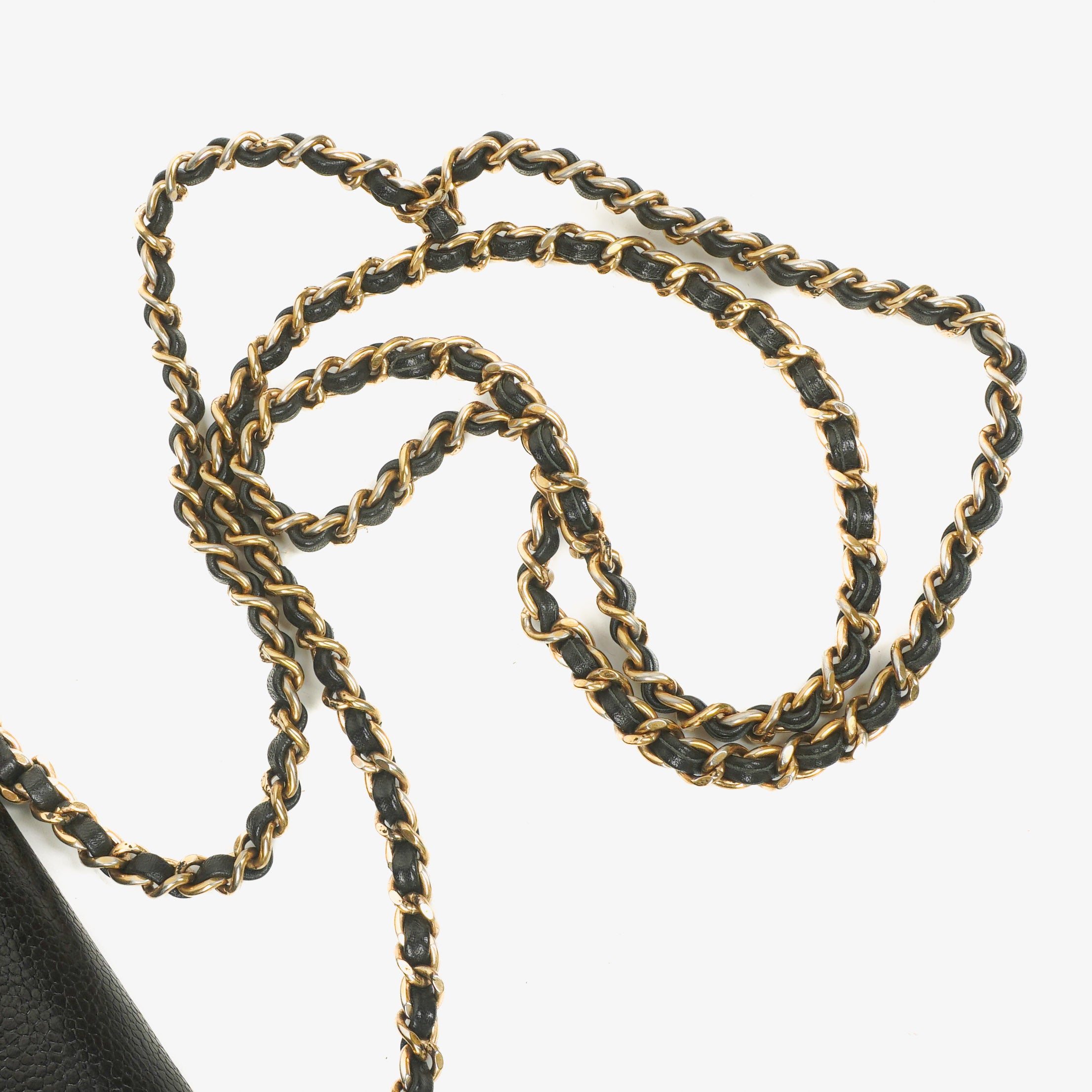 Chanel Schwarze Caviar Timeless CC Geldbörse an Kette WOC