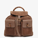 Gucci Vintage Brown Suede and Leather Bamboo Backpack