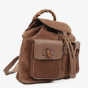 Gucci Vintage Brown Suede and Leather Bamboo Backpack