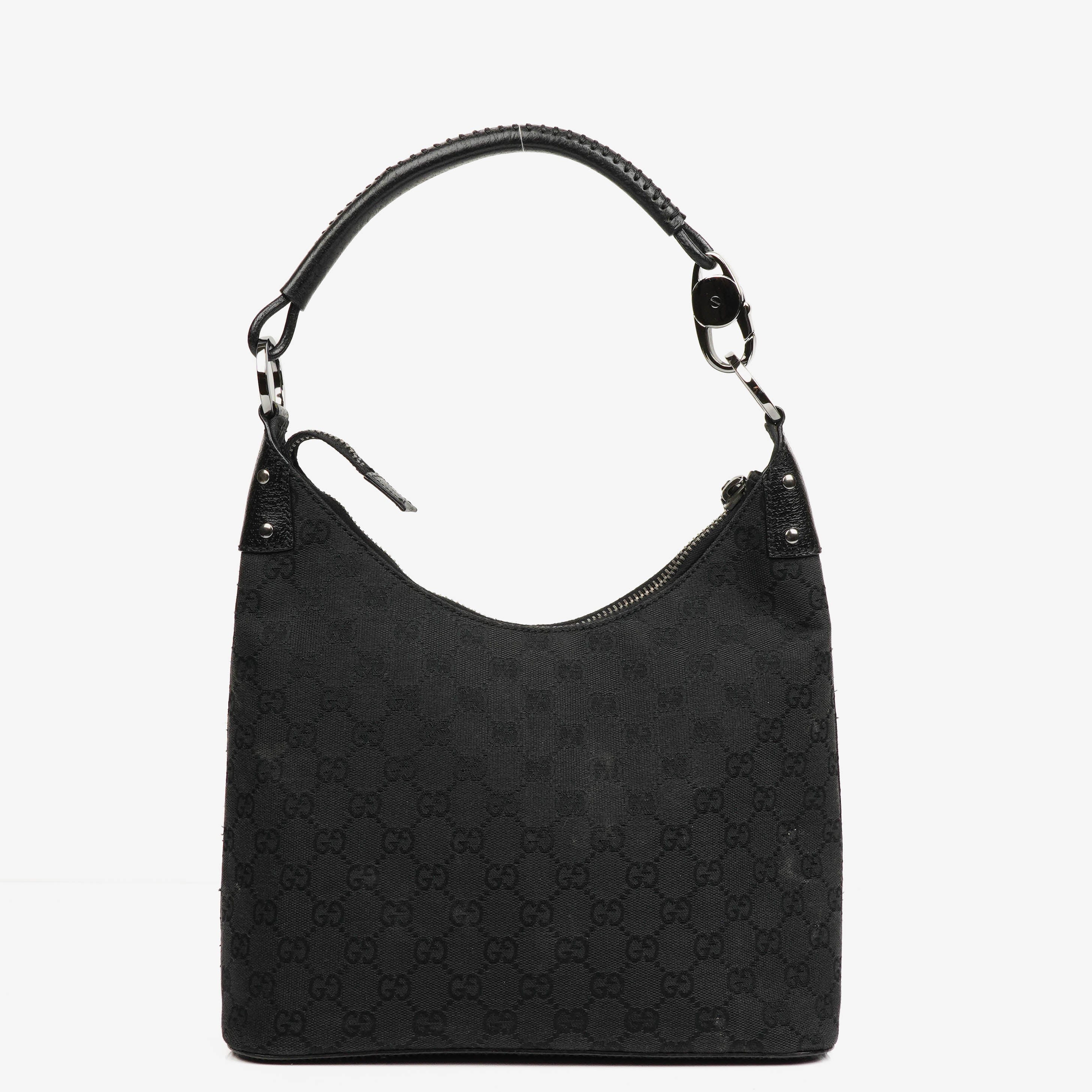 Gucci Black Monogram Canvas and Leather Hobo Shoulder Bag