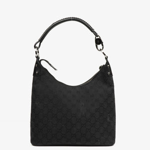Gucci Black Monogram Canvas and Leather Hobo Shoulder Bag