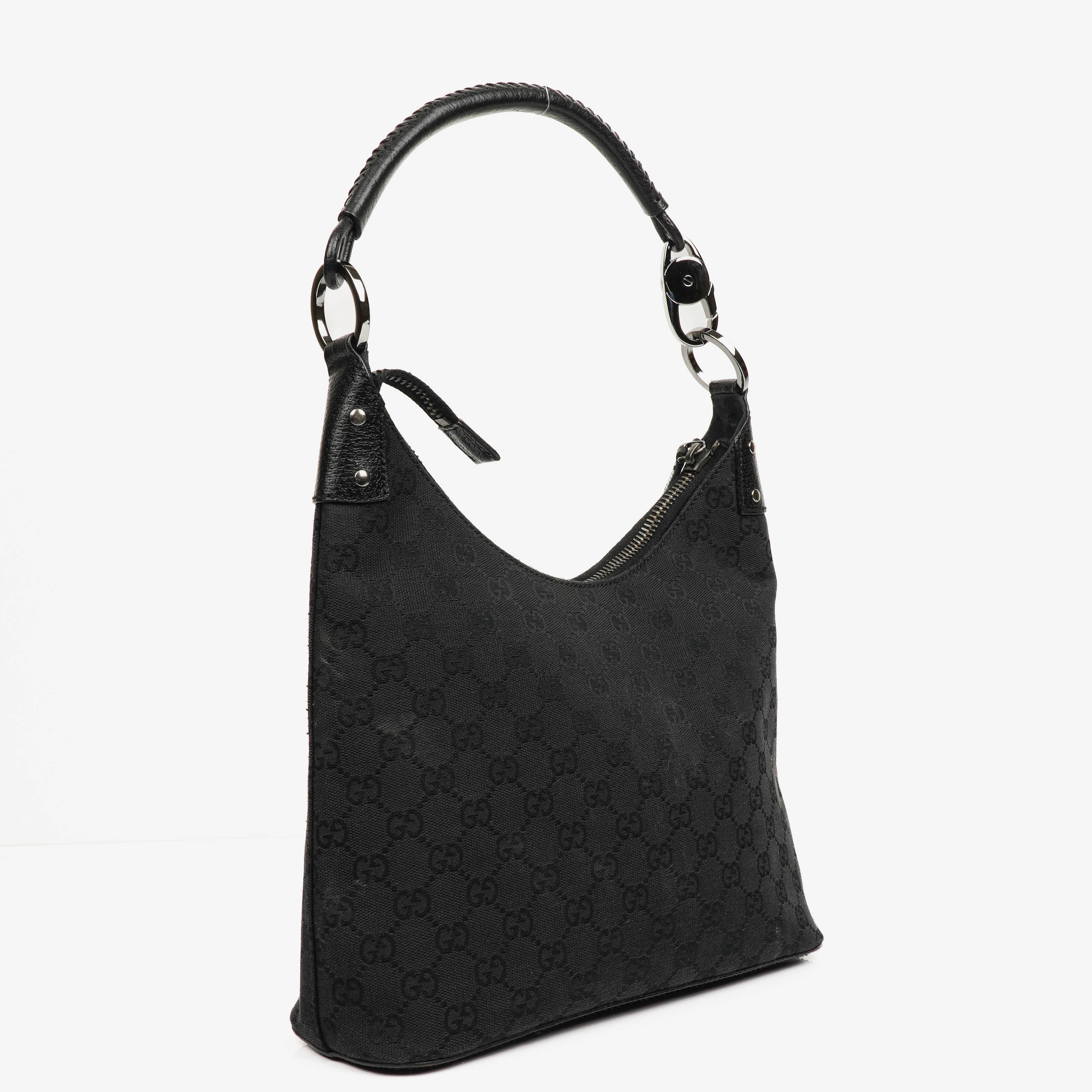 Gucci Black Monogram Canvas and Leather Hobo Shoulder Bag