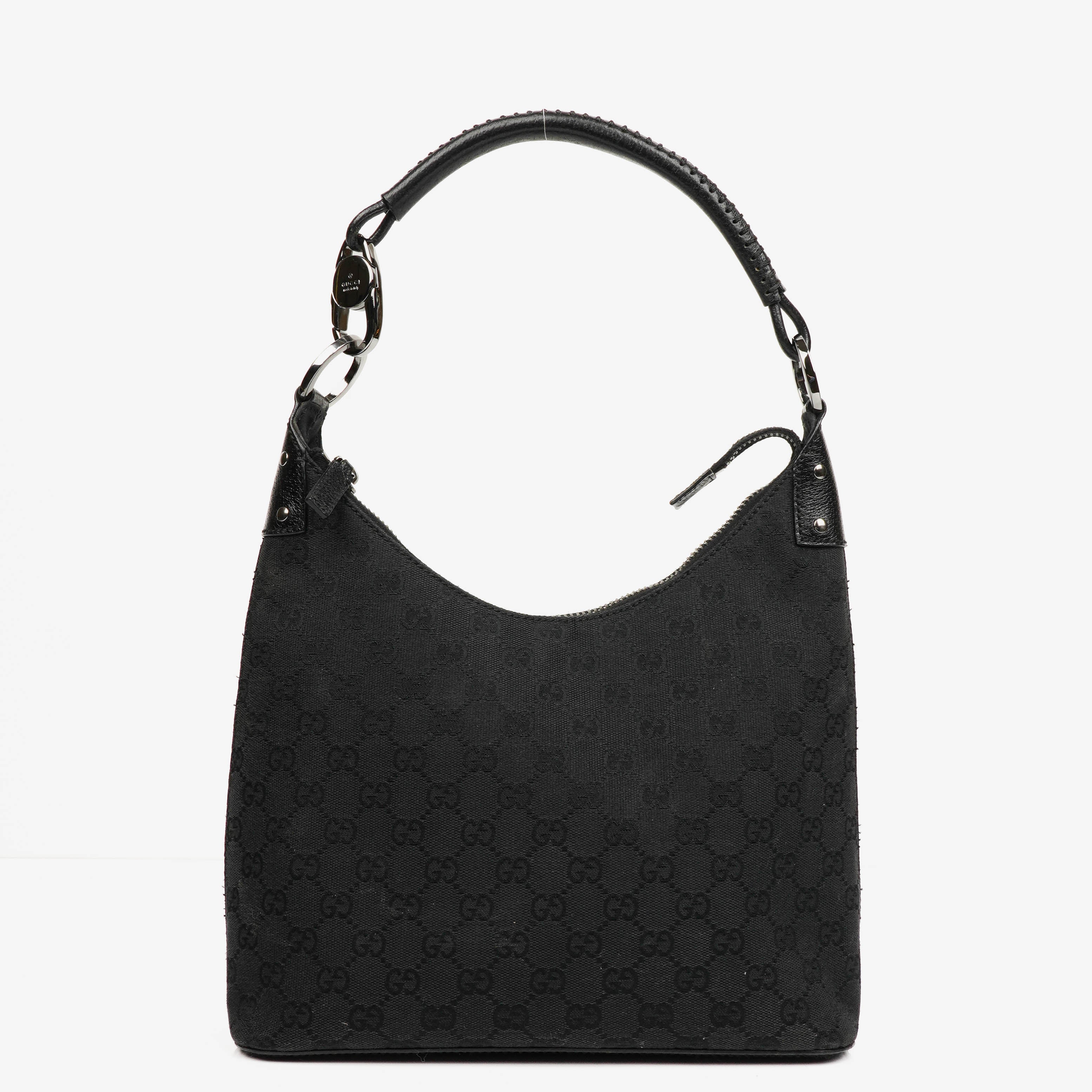 Gucci Black Monogram Canvas and Leather Hobo Shoulder Bag