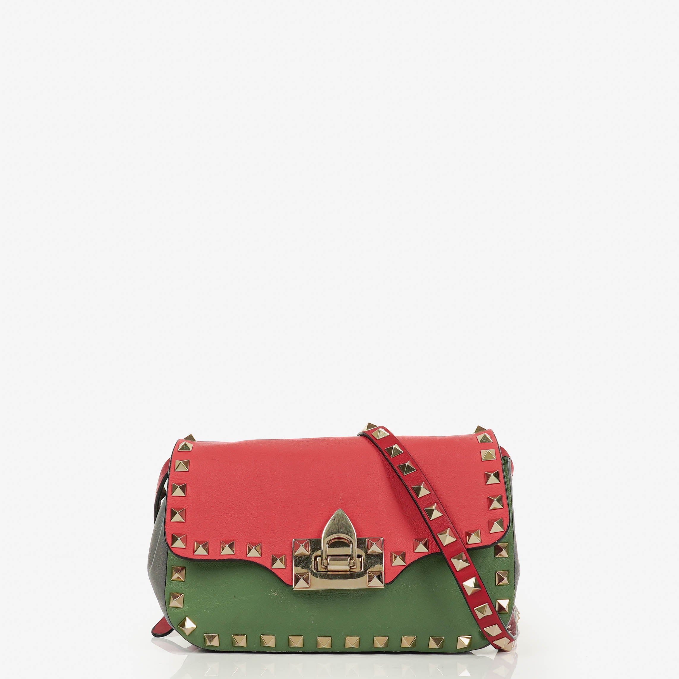 Valentino Garavani Tri-Color Leather Rockstud Flip Lock Flap Bag