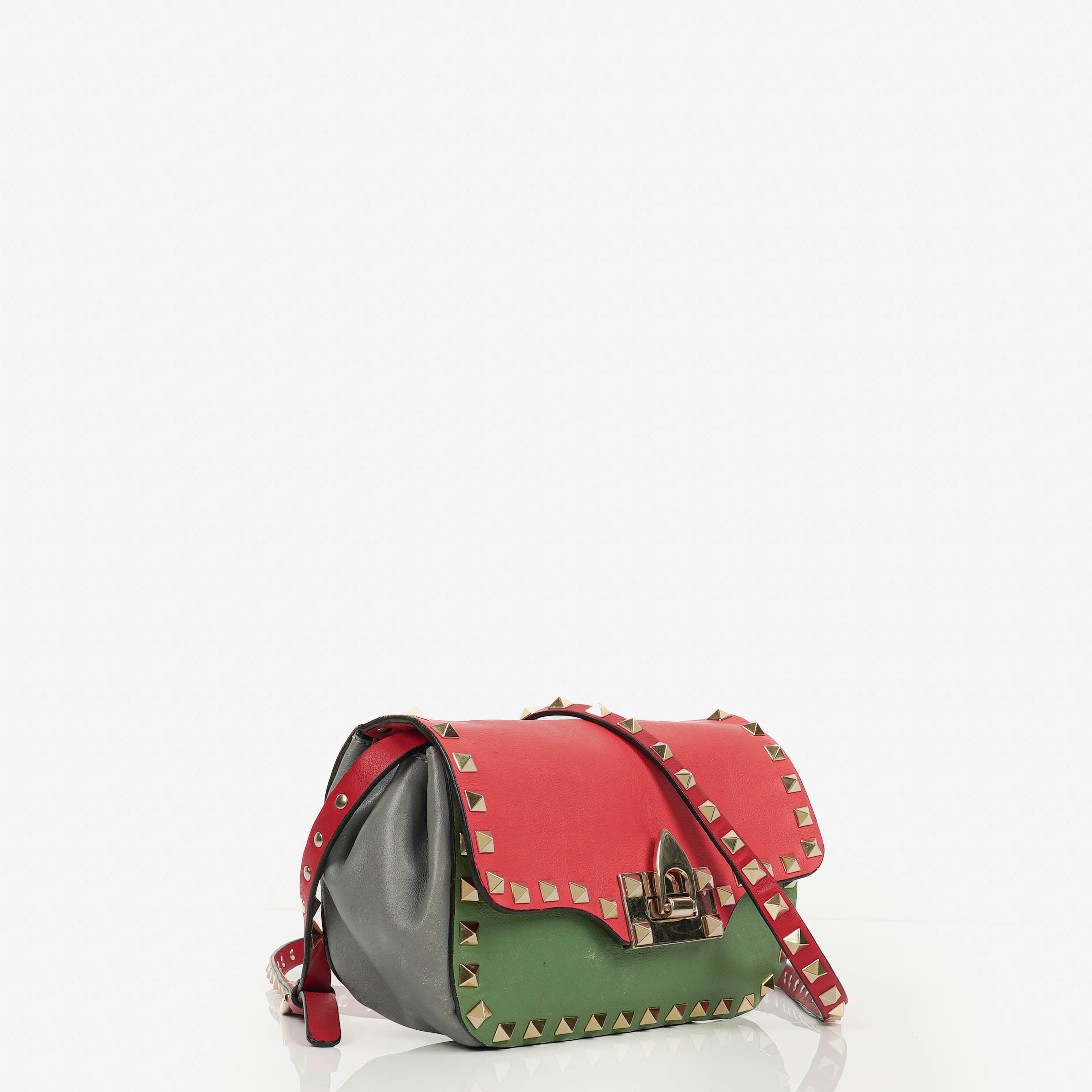 Valentino Garavani Tri-Color Leather Rockstud Flip Lock Flap Bag