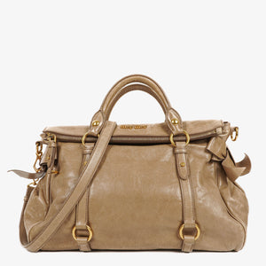Miu Miu Vitello Lux Neutral Large Bow Satchel Bag