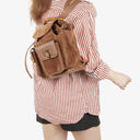 Gucci Vintage Brown Suede and Leather Bamboo Backpack