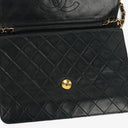 Chanel Classic Mörk Marinblå Quiltad Lammnappa Enkel Flap-väska med 24K Guldpläterad Metall