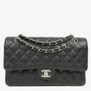 Chanel Medium Classic Black Quilted Caviar Double Flap Bag With Silver - Tone Hardware