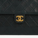 Chanel Classic Mörk Marinblå Quiltad Lammnappa Enkel Flap-väska med 24K Guldpläterad Metall