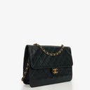 Chanel Classic Mörk Marinblå Quiltad Lammnappa Enkel Flap-väska med 24K Guldpläterad Metall