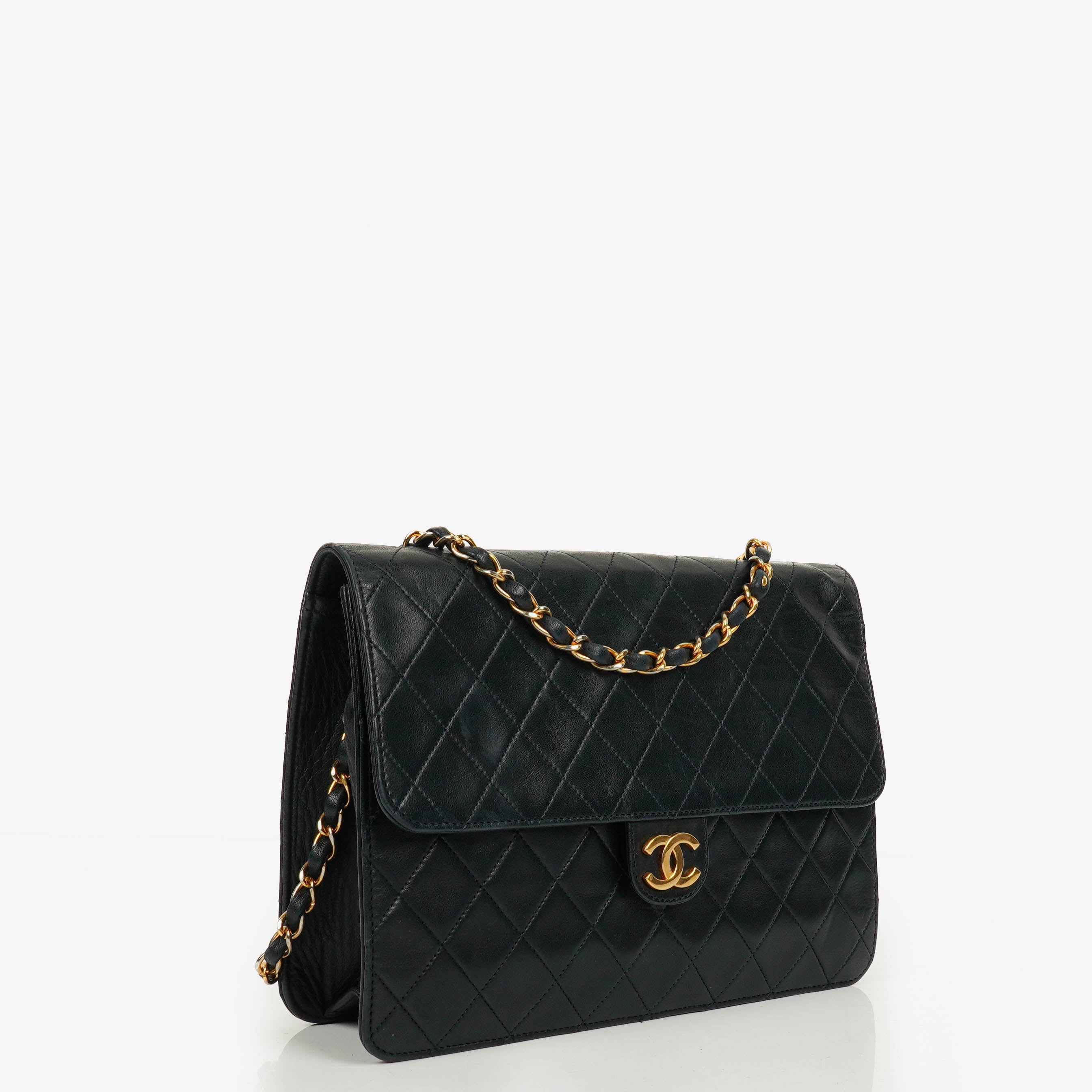 Chanel Classic Dark Navy Quilted Lambskin Single Flap Bag With 24K Gold-Plated Hardware