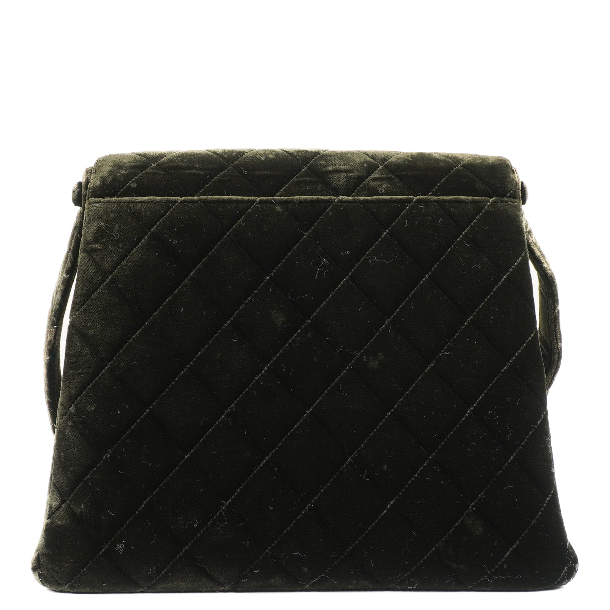 Chanel Samt Gestepptes Flap Schultertasche Olivgrün