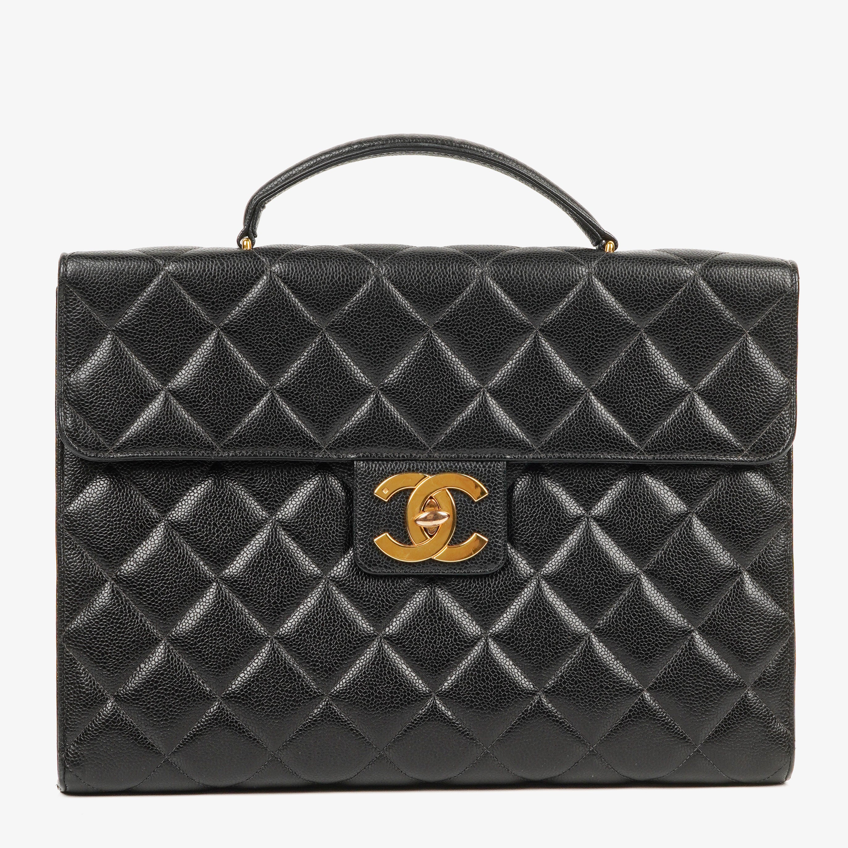 Chanel CC Maxi Logo Black Caviar Leather Briefcase