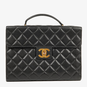 Chanel CC Maxi Logo Black Caviar Leather Briefcase