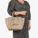 Celine Micro Luggage Leather Beige Tote Bag